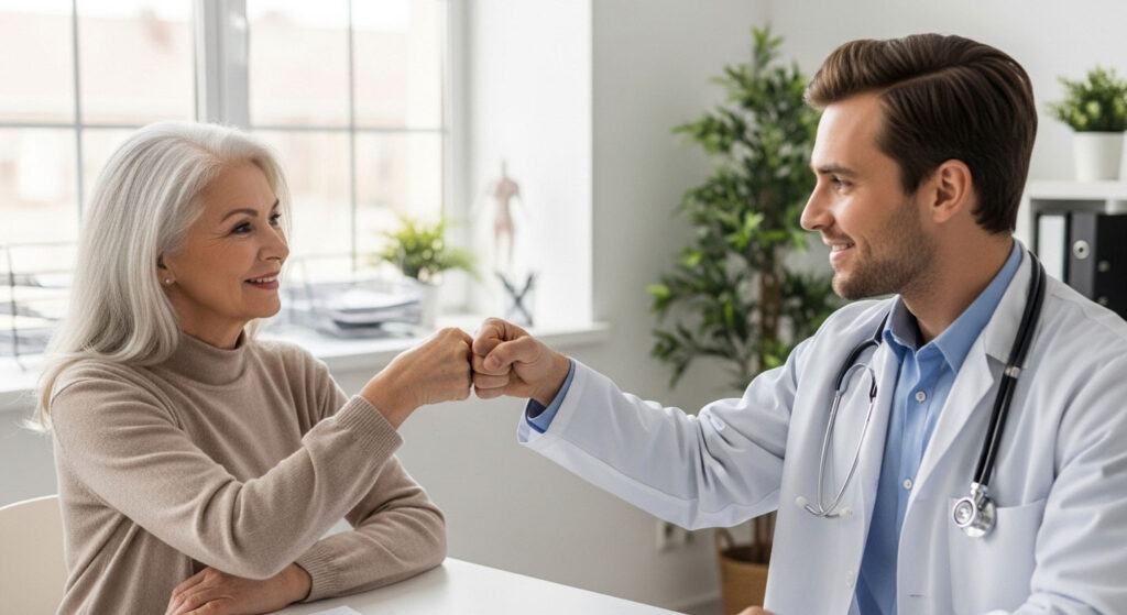patient and physician fist-bump